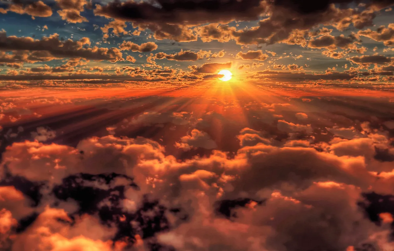 Фото обои солнце, облака, лучи, высота