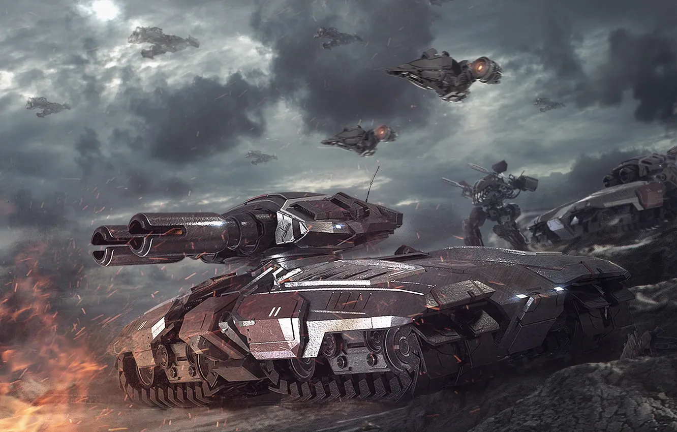 Фото обои танк, starcraft, битва, старкрафт, крейсер, стратегия, терраны, terrans
