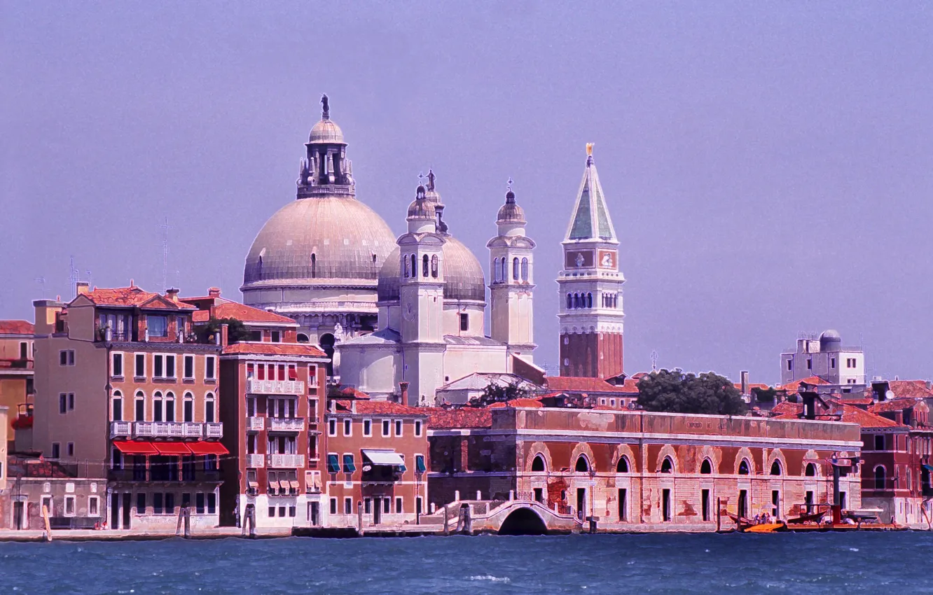 Фото обои Италия, Венеция, собор, канал, колокольня