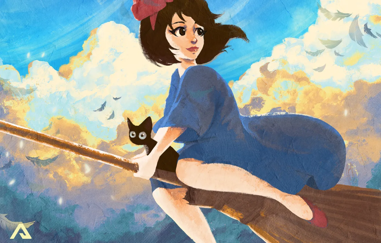 Фото обои кошка, девушка, арт, Kiki, Jiji, Kikis Delivery Service