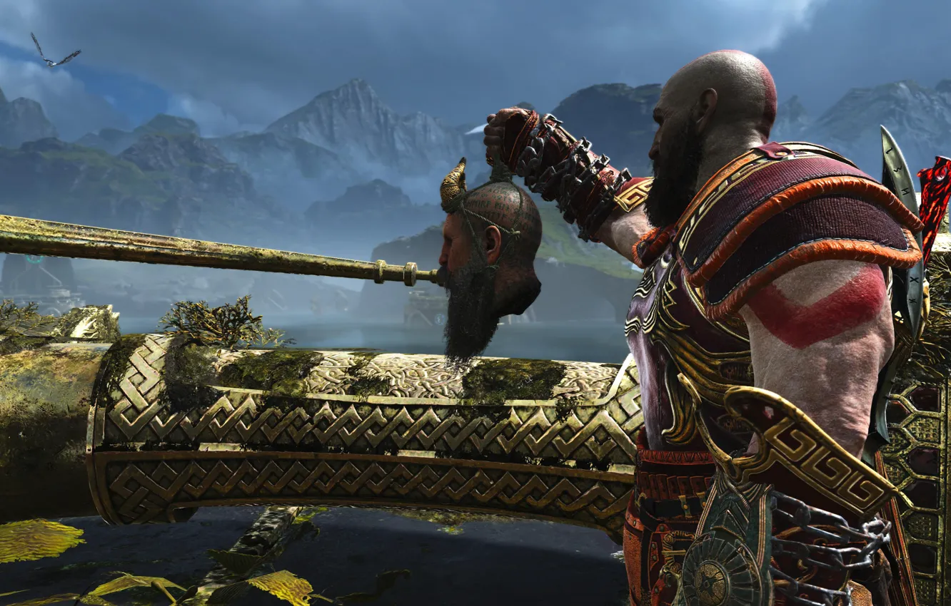 Фото обои god of war, kratos, viking, god of war 4, santa monica studio, ares armor, mimir