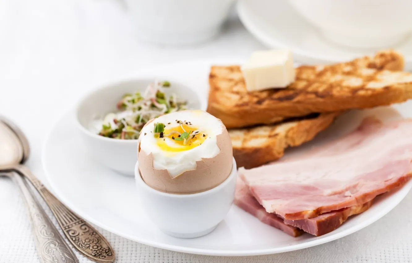 Фото обои яйцо, завтрак, ветчина, тост
