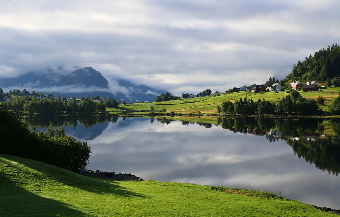 Фото обои лето, пейзаж, утро, Норвегия