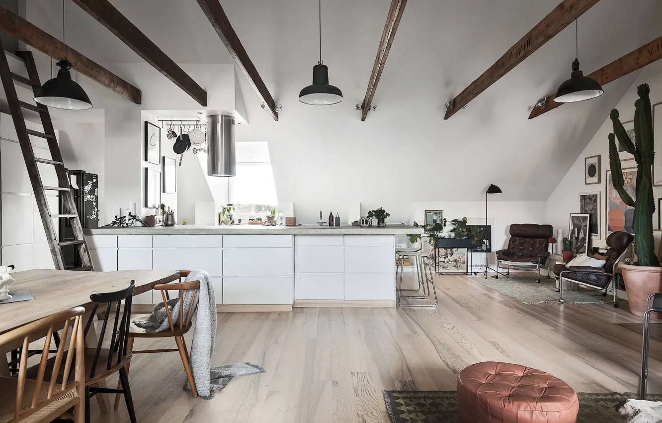 Фото обои interior, kitchen, scandinavian design, dining area