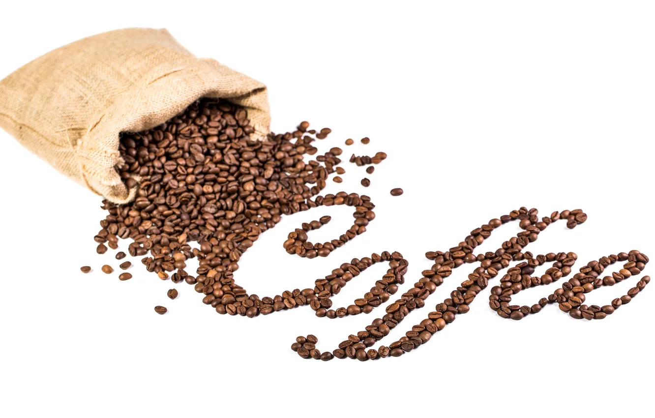Фото обои надпись, кофе, зерна, мешок, beans, coffee