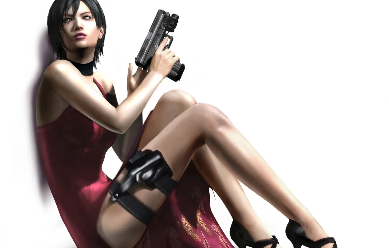 Фото обои оружие, Девушка, платье, сидит, resident evil 4, ada wong
