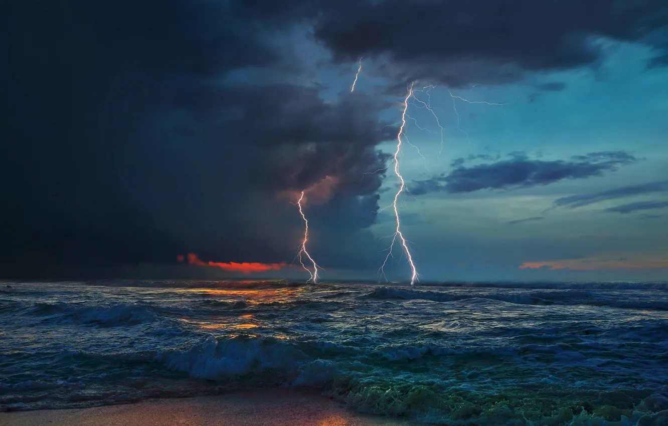 Фото обои море, гроза, стихия