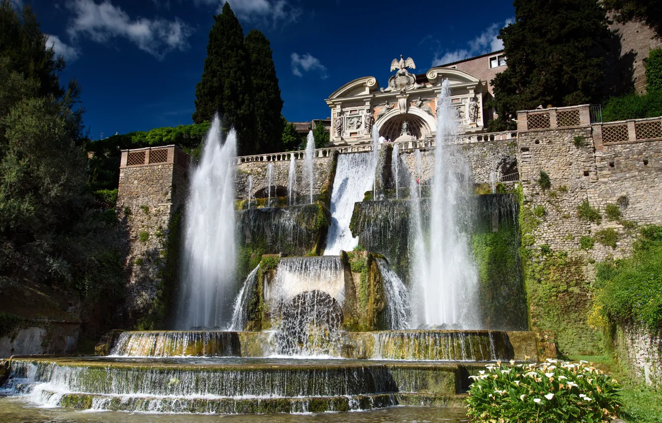 Фото обои Италия, фонтан, каскад, Тиволи, вилла д'Эсте