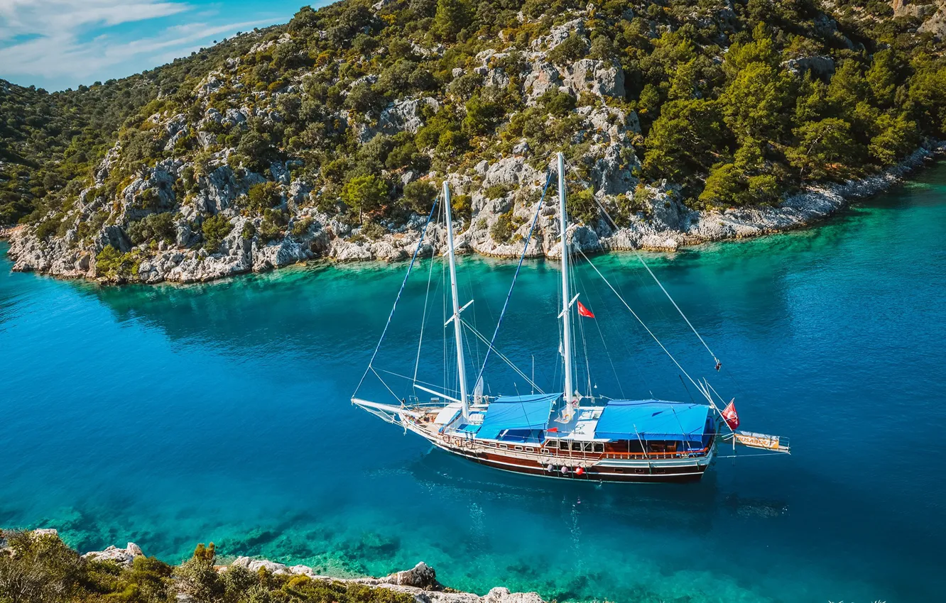Фото обои море, корабль, парусник, Турция, Фетхие