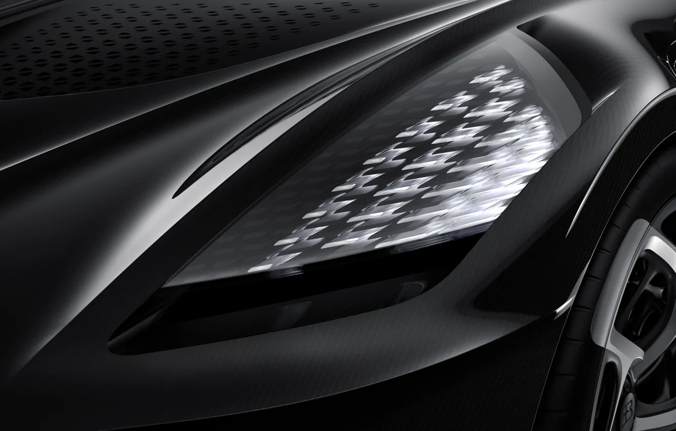 Фото обои Bugatti, close-up, headlights, La Voiture Noire, Bugatti La Voiture Noire