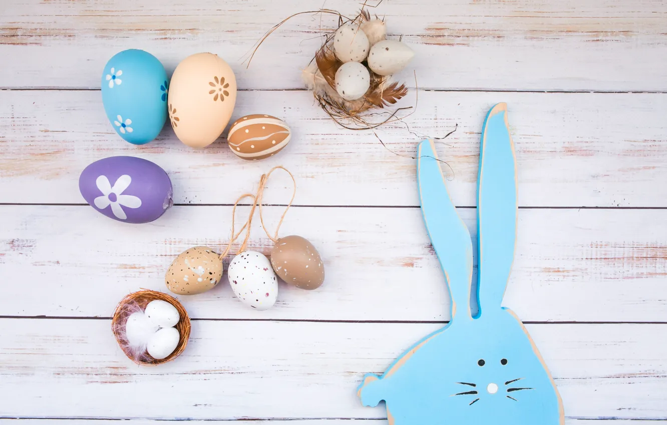 Фото обои яйца, Пасха, wood, spring, Easter, eggs, bunny, decoration