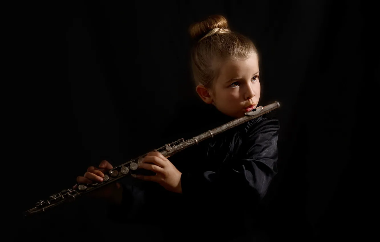 Фото обои музыка, девочка, флейта