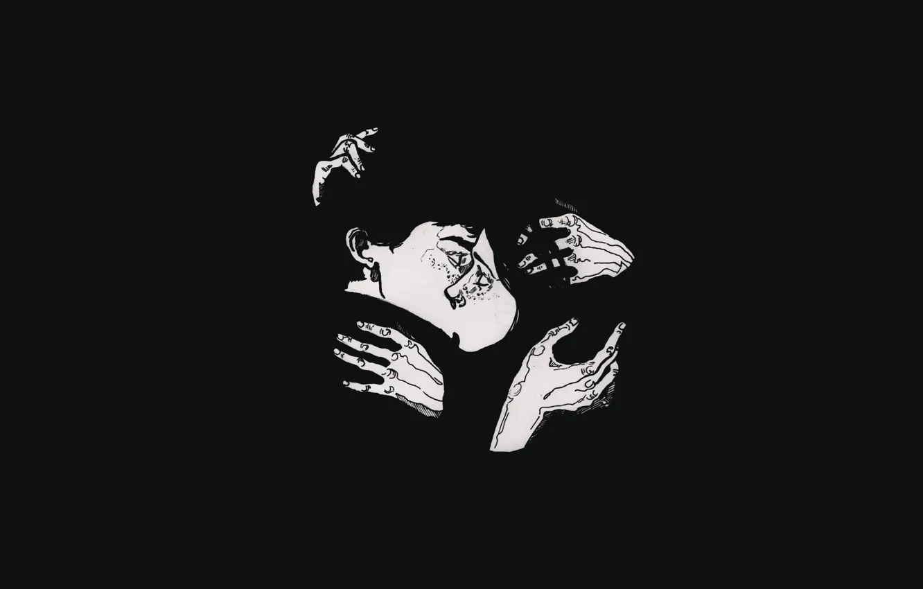 Фото обои девушка, чёрный, минимализм, Поцелуй, парень, kiss