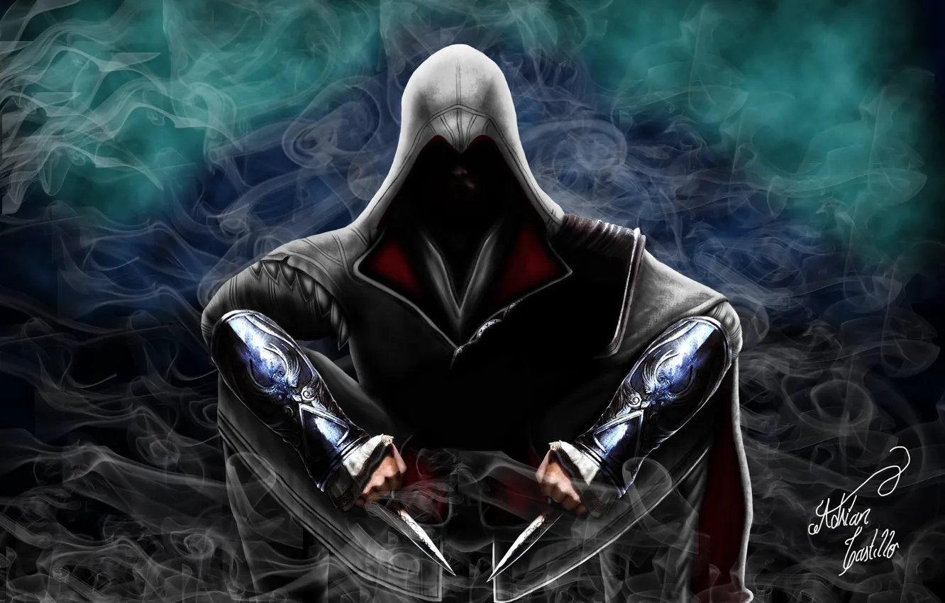 Фото обои дым, ножи, Assassin, убийца, Assassin's Creed, Assassin's Creed Brotherhood, видеоигра, Ассасин