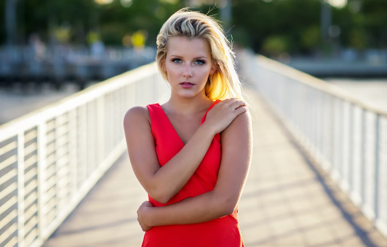 Фото обои лето, девушка, лицо, волосы, платье, блондинка, красотка