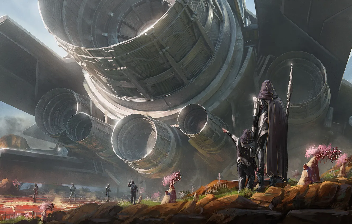 Фото обои fantasy, science fiction, spaceship, sci-fi, digital art, artwork, environment, crash