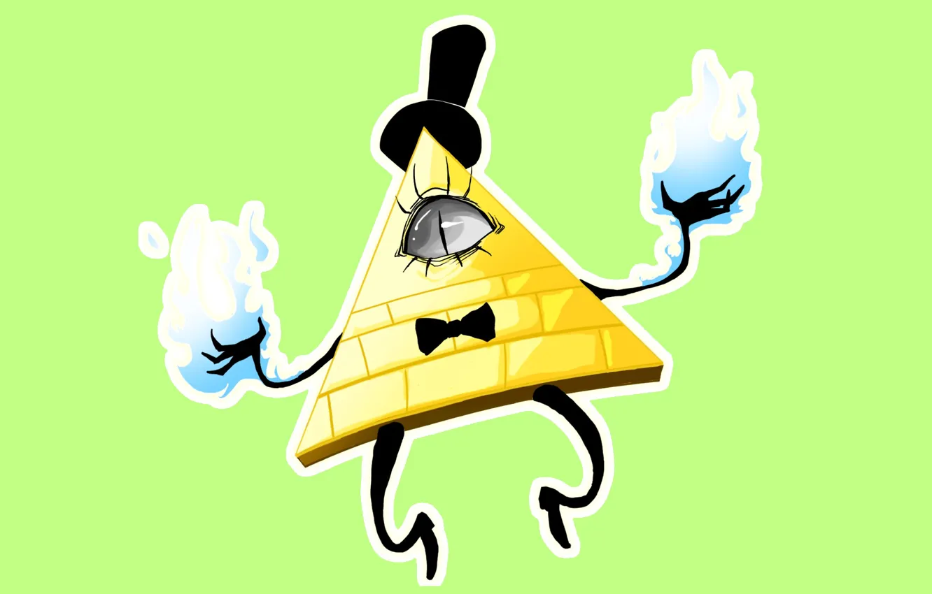 Фото обои глаз, огонь, шляпа, арт, бантик, треугольник, Gravity Falls, Bill Cipher
