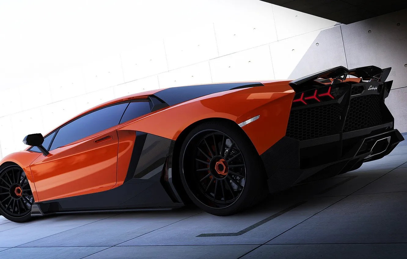 Фото обои Lamborghini, карбон, красная, Aventador