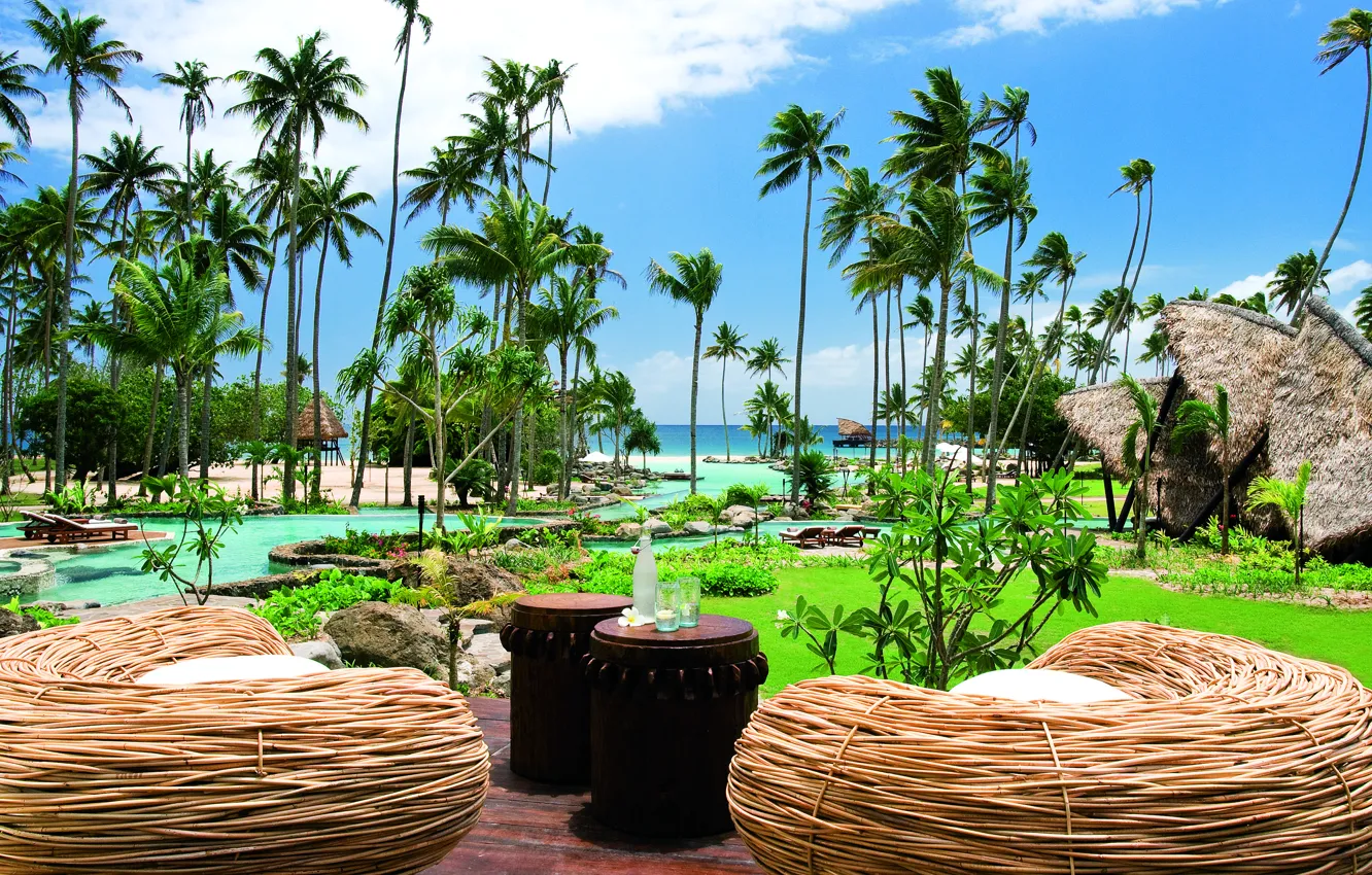 Фото обои пляж, пальмы, океан, отдых, бассейн, экзотика, иддилия, Fiji