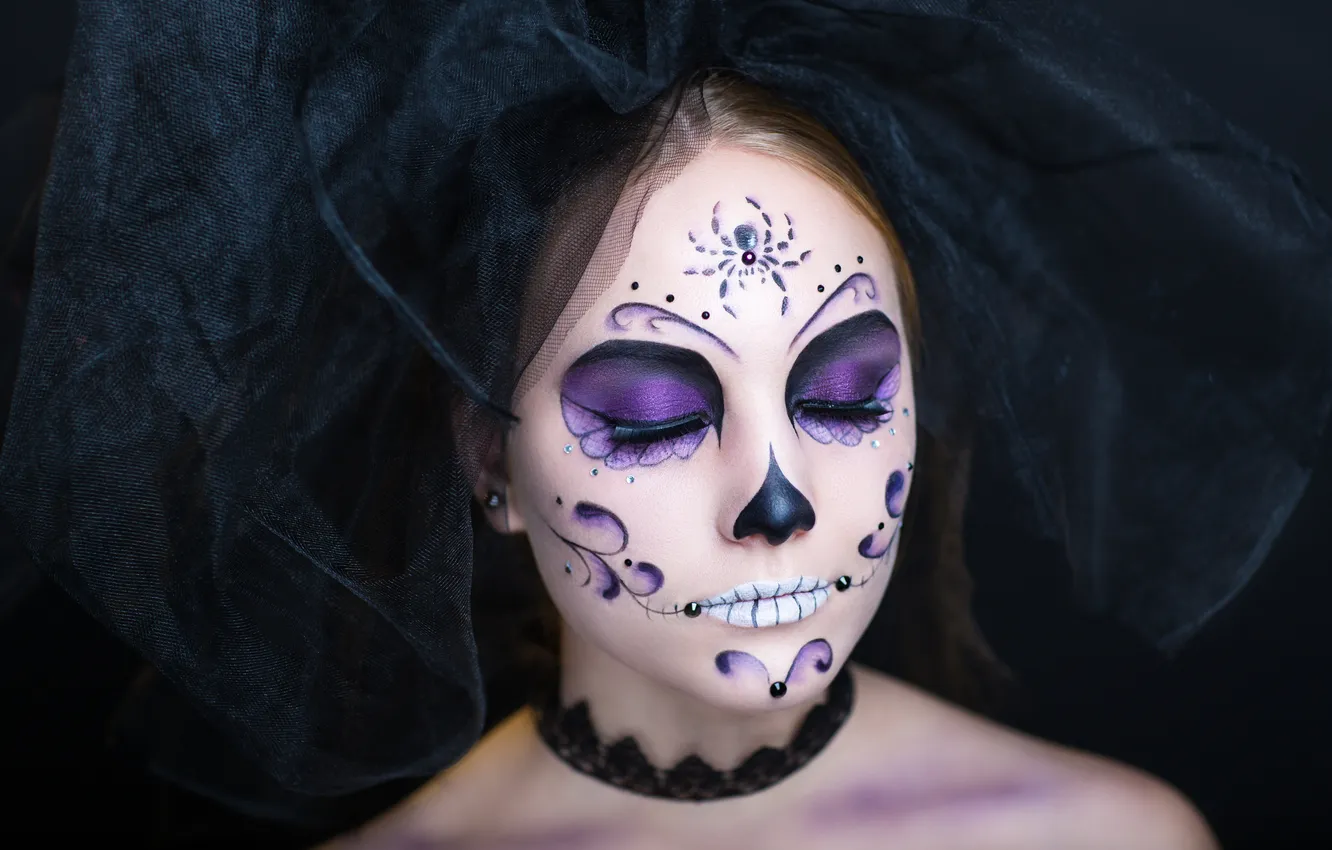 Фото обои woman, brunette, makeup, day of the dead