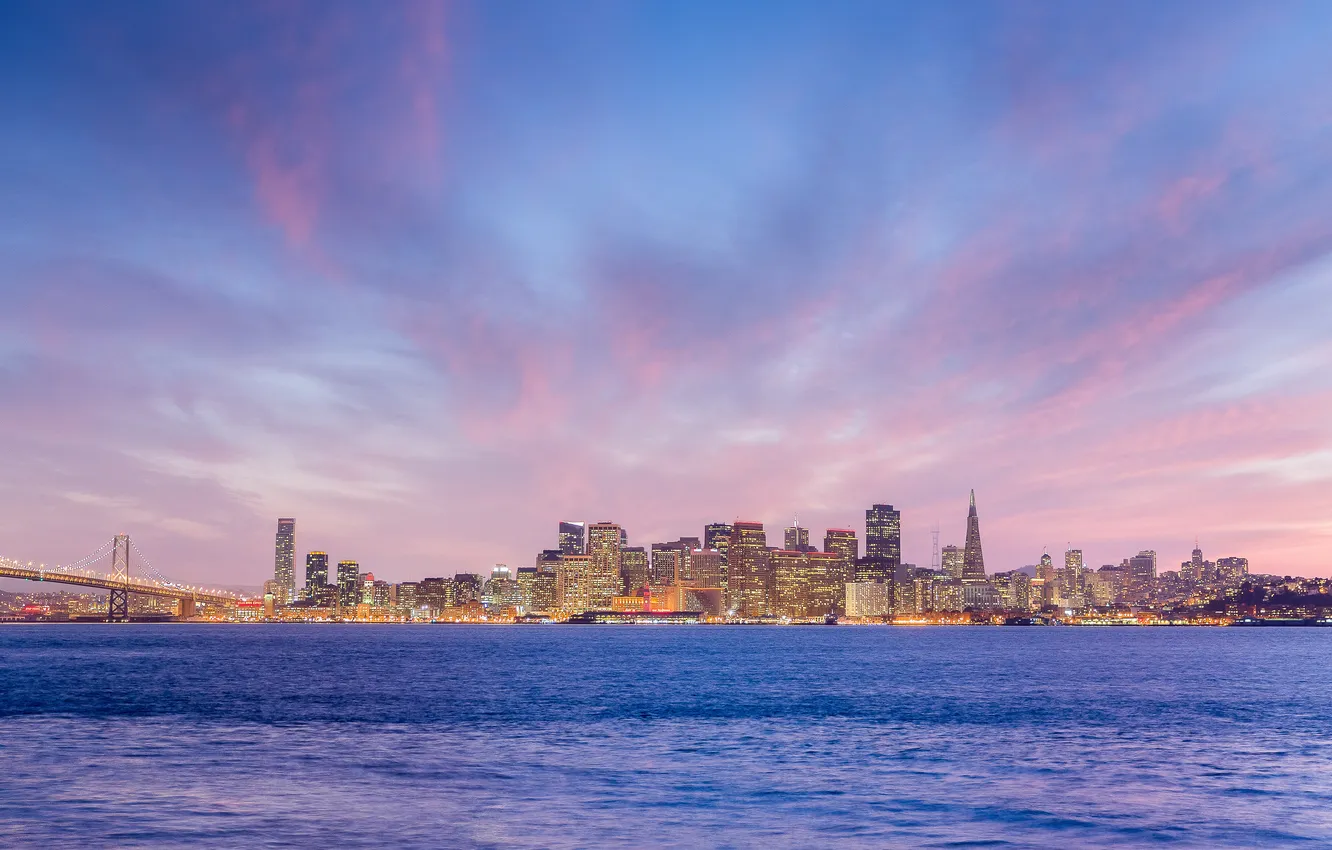 Фото обои утро, Калифорния, Сан-Франциско, USA, США, California, San Francisco, панорамма