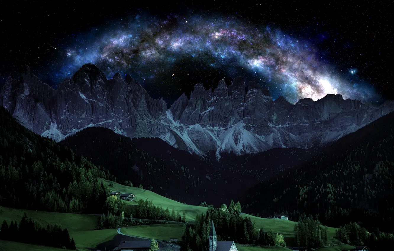 Фото обои небо, горы, ночь, италия, альпы