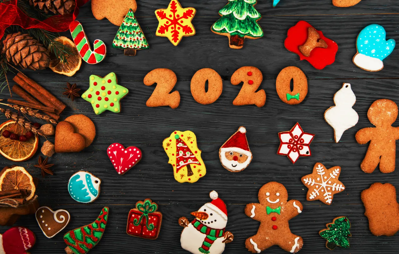 Фото обои печенье, Новый год, композиция, пряники, 2020