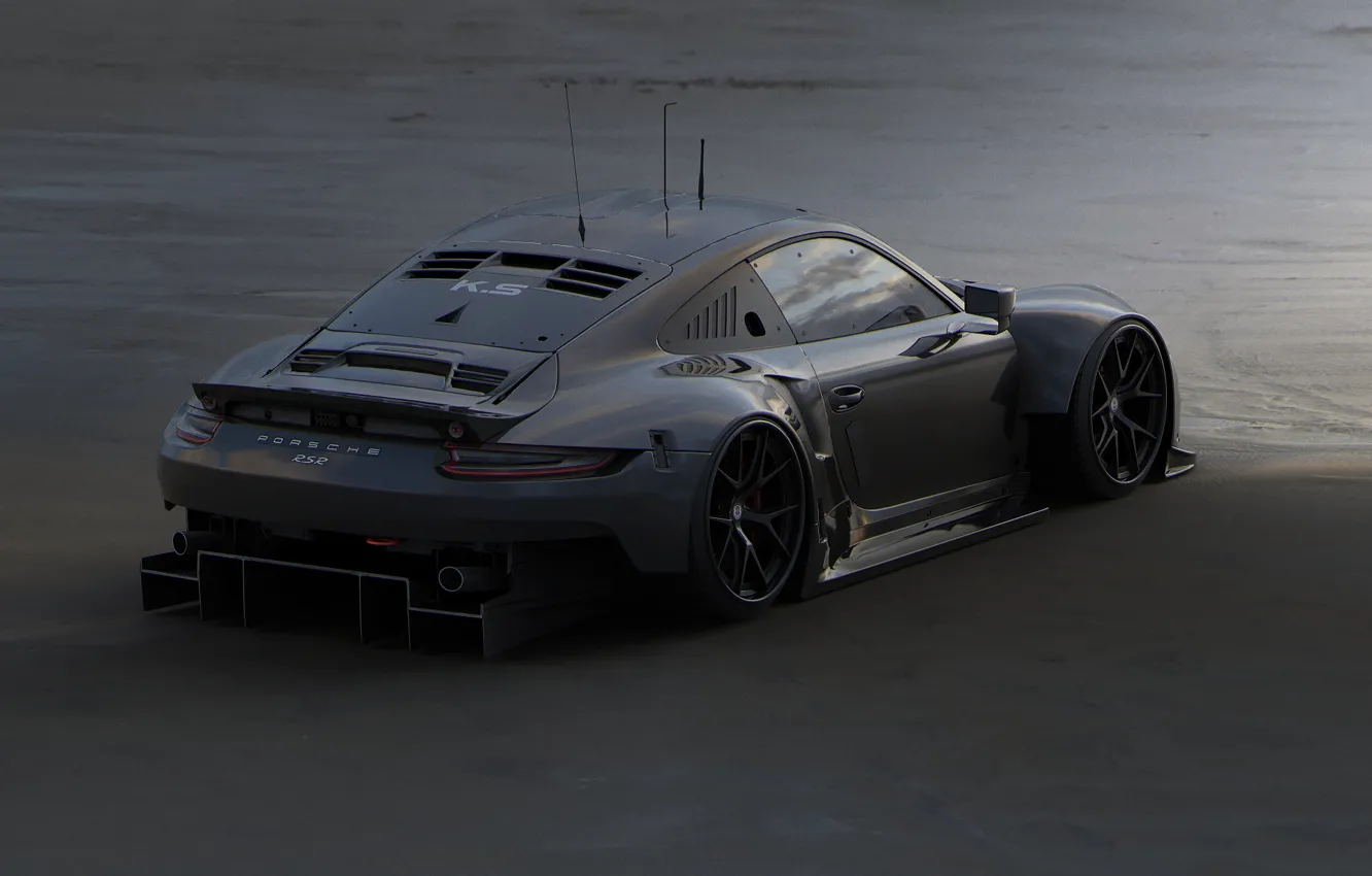 Фото обои песок, дизайн, автомобиль, задок, Porsche 911 RSR
