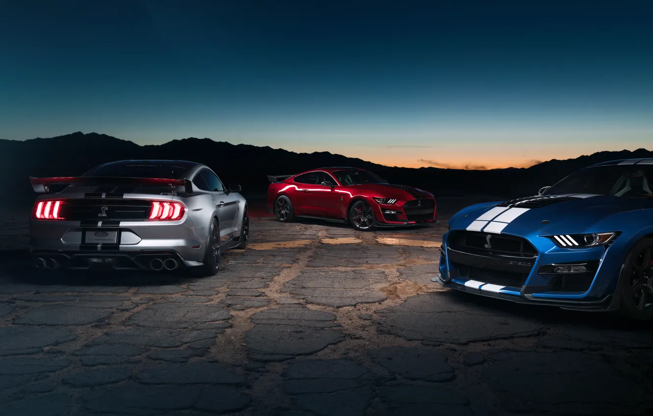 Фото обои закат, Mustang, Ford, Shelby, GT500, вечер, сумерки, 2019