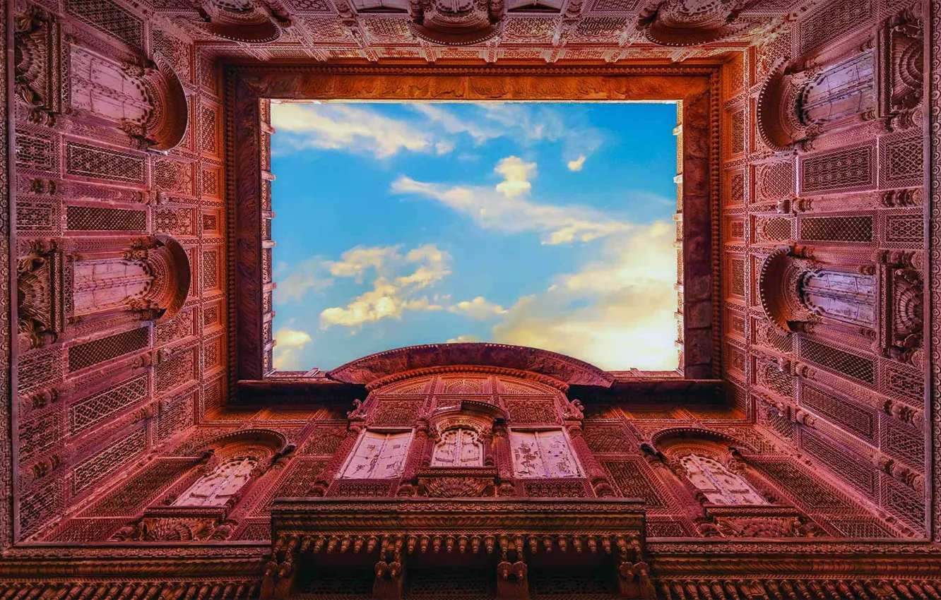 Фото обои Индия, архитектура, история, дворец, Джодпур, Цитадель Солнца, стены покрыты резьбой и произведениями искусства, Форт Мехрангарх