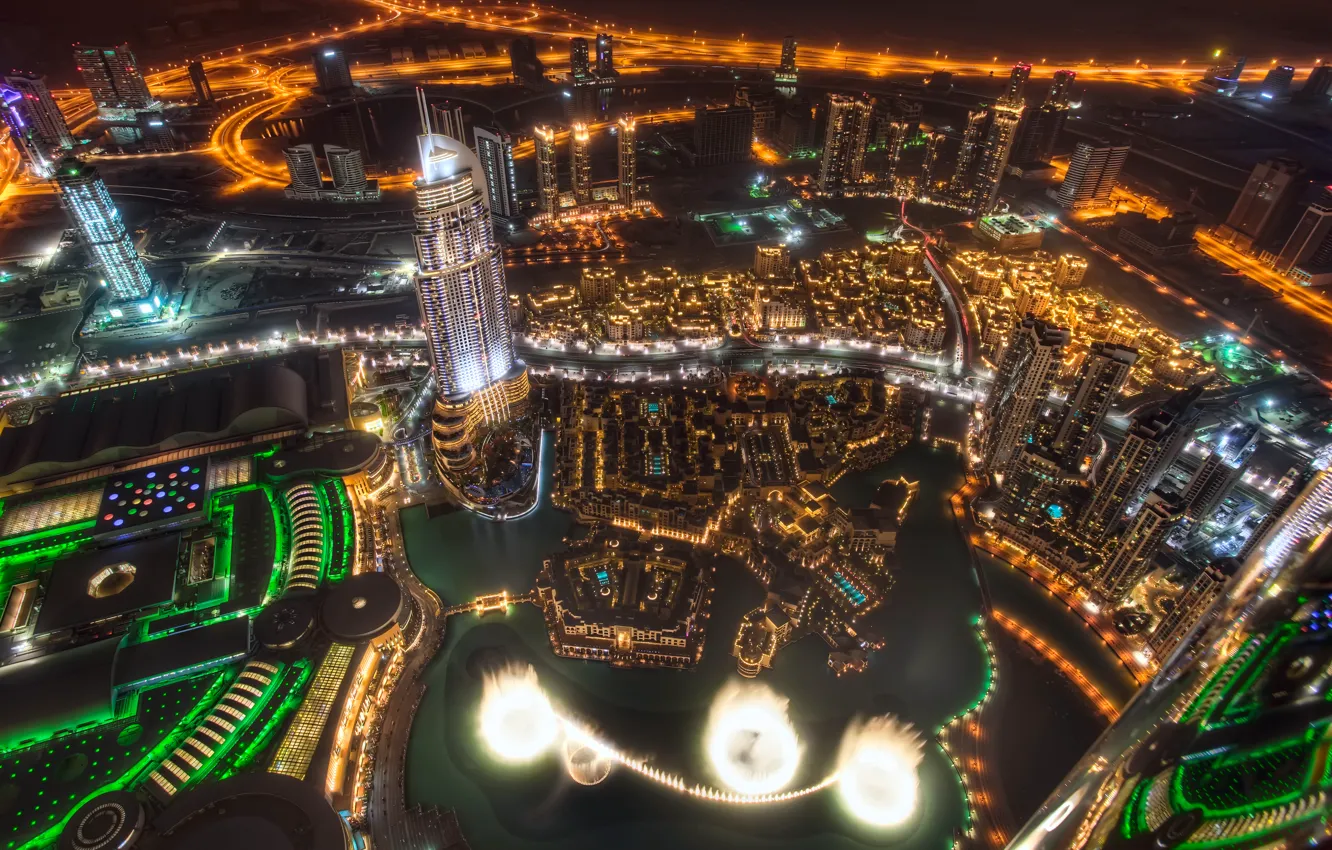 Фото обои ночь, город, небоскребы, Dubai, дубай, ОАЭ, дубаи