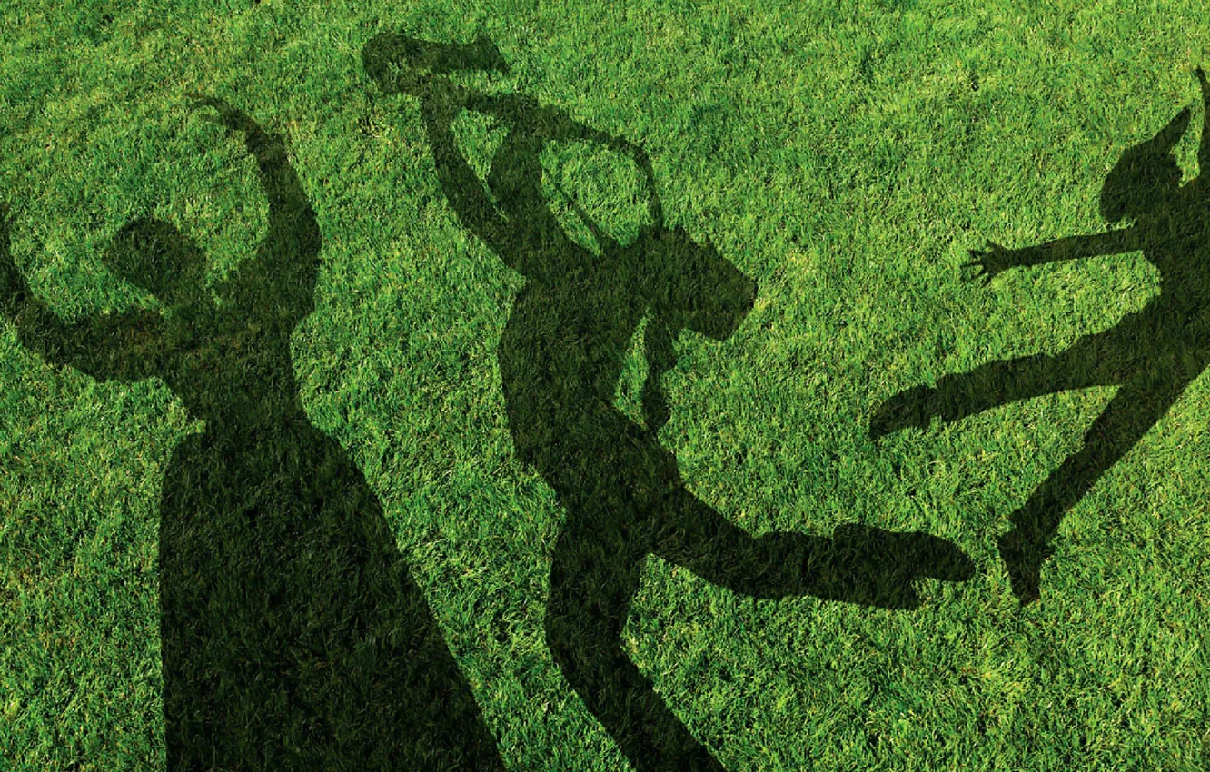 Фото обои трава, люди, газон, танец, тени, музыкант