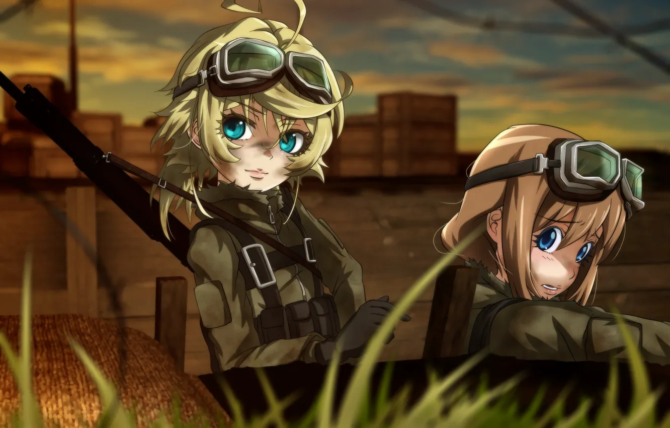 Фото обои battlefield, girl, soldier, military, war, anime, blonde, asian