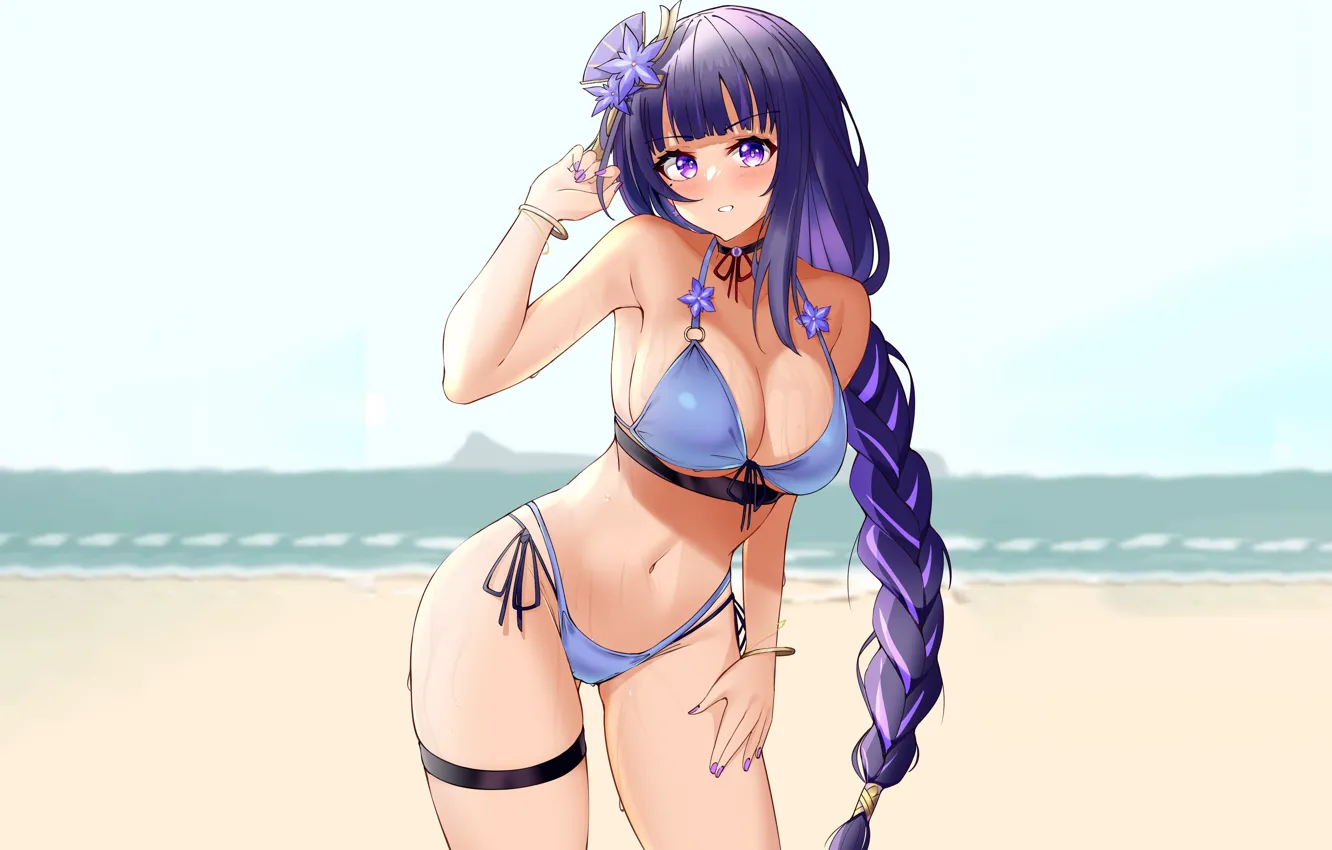 Фото обои girl, sexy, wet, cleavage, long hair, boobs, anime, beautiful