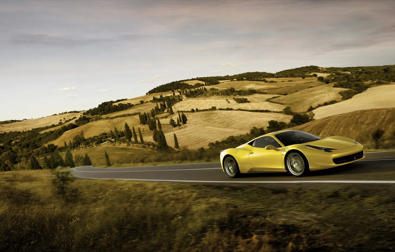 Фото обои дорога, скорость, ferrari, 458, italia