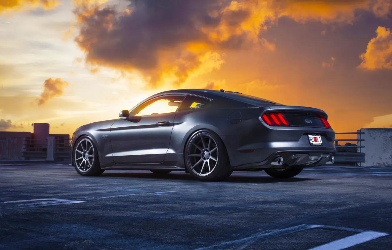 Фото обои Mustang, Ford, Muscle, Car, Clouds, Sky, Sunset, Wheels