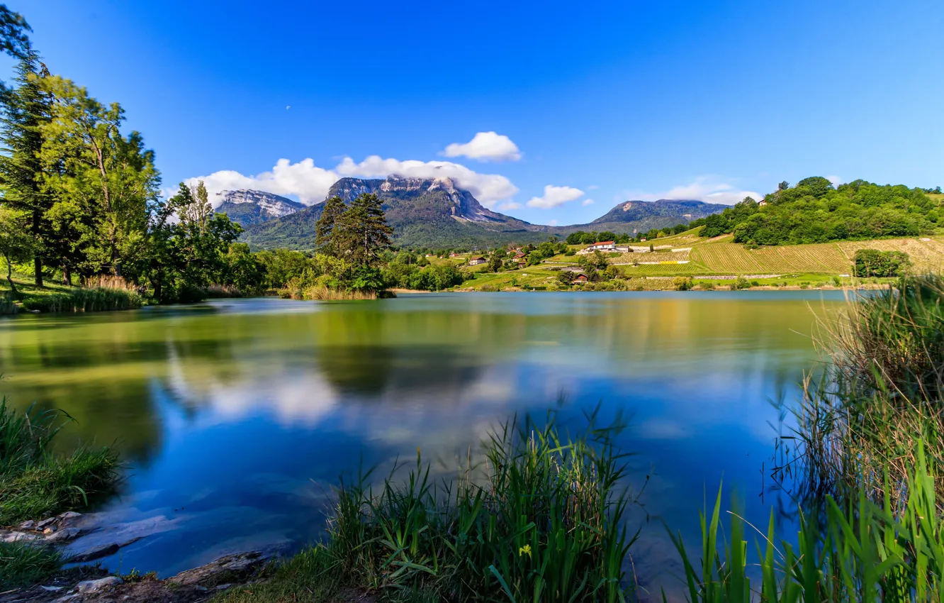 Фото обои горы, озеро, Франция, Савойя, Mont Granier