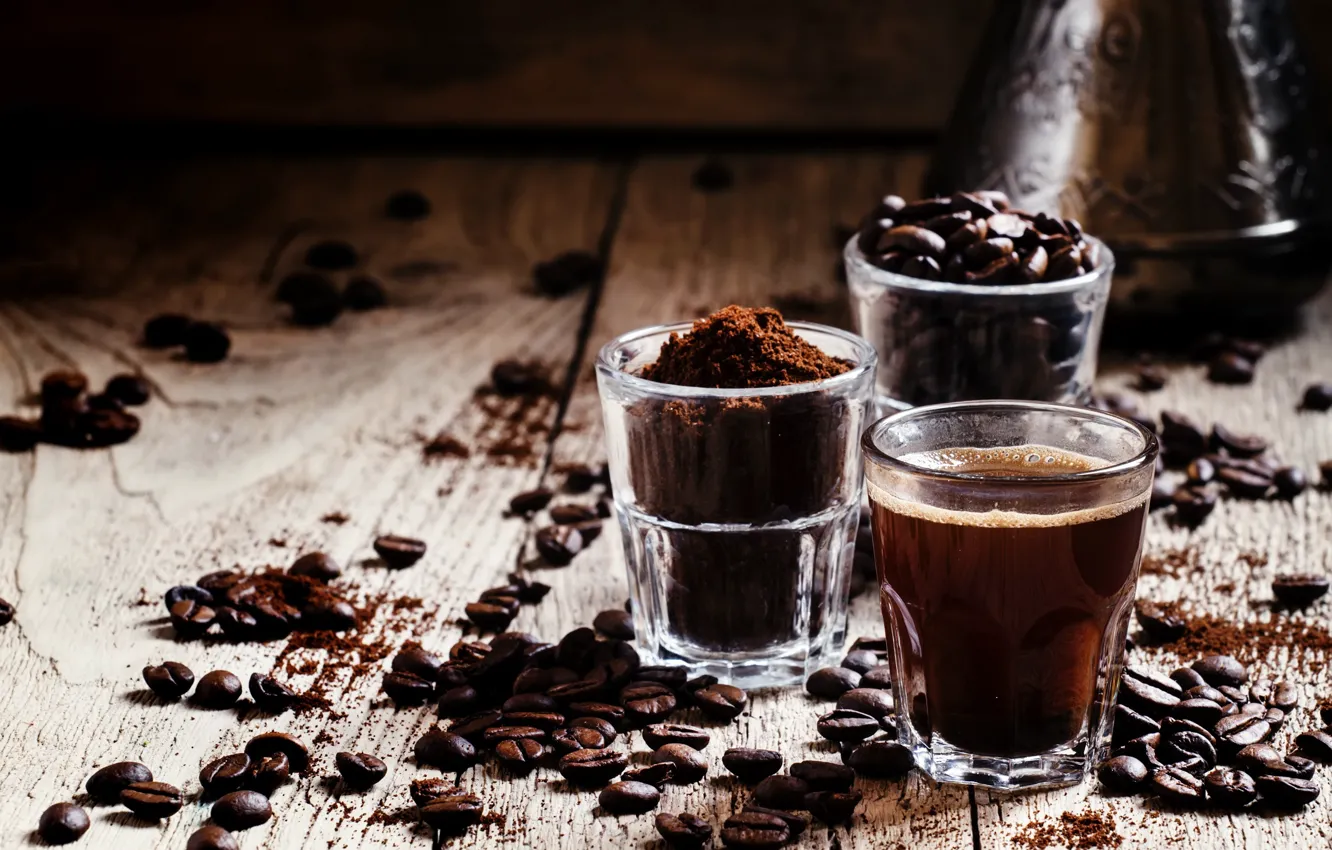 Фото обои стакан, кофе, напиток, кофейные зерна
