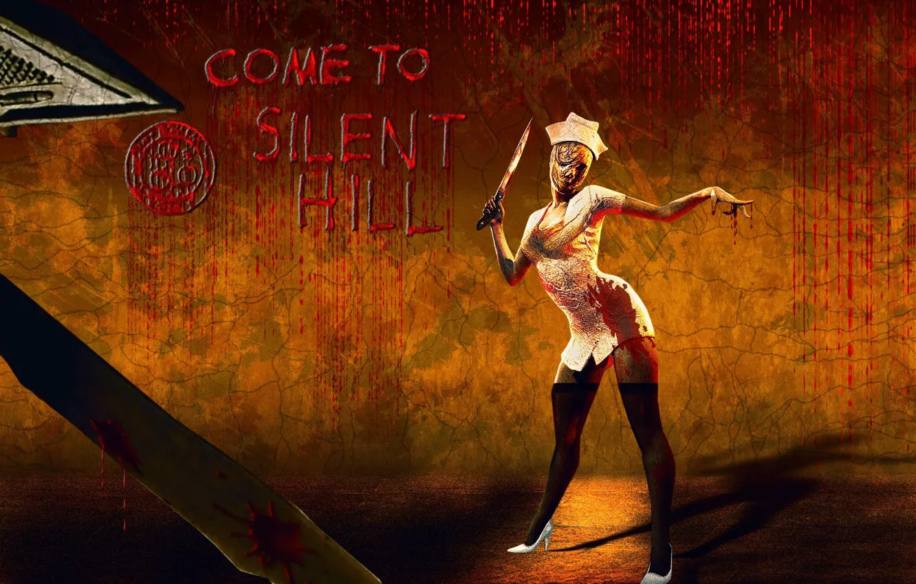 Фото обои blood, monster, Silent Hill, Pyramid Head, nurse, by csuk 1t, Silent Hill Asylum