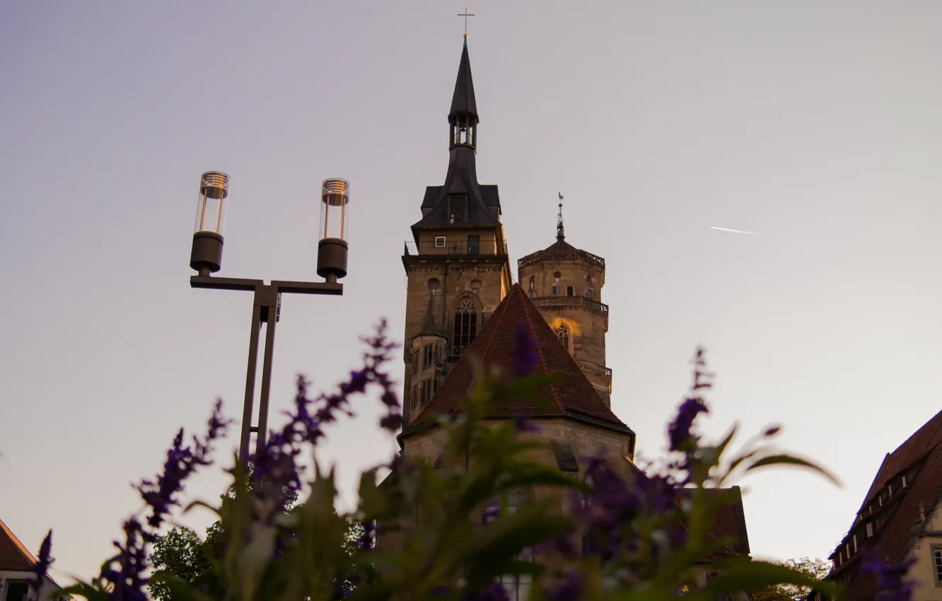 Фото обои City, Sky, Evening, Stuttgart, Church, Stiftskirche