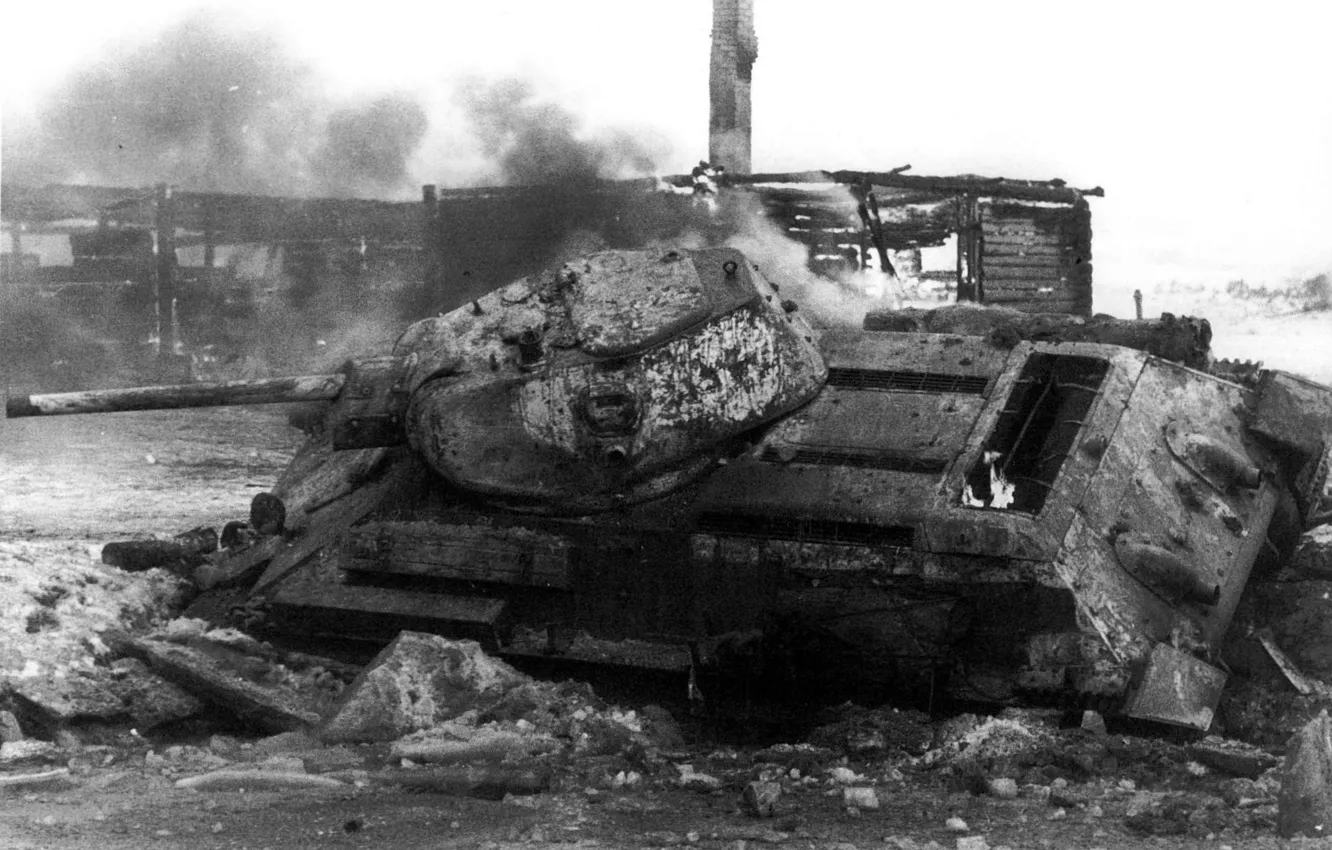 Фото обои пожар, война, танк, Т-34