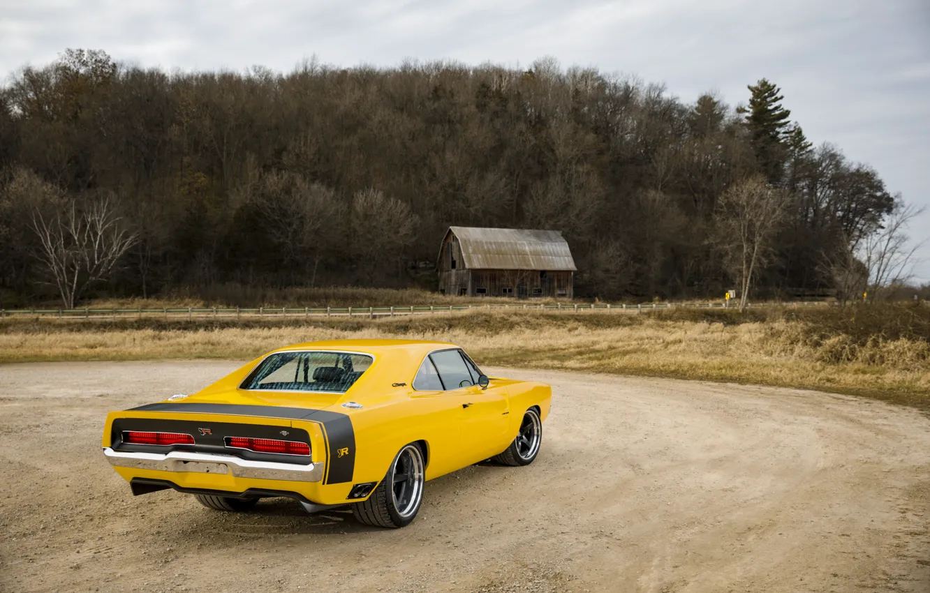 Фото обои 1969, Dodge, House, Charger, Yellow, Dodge Charger, Road, Rear