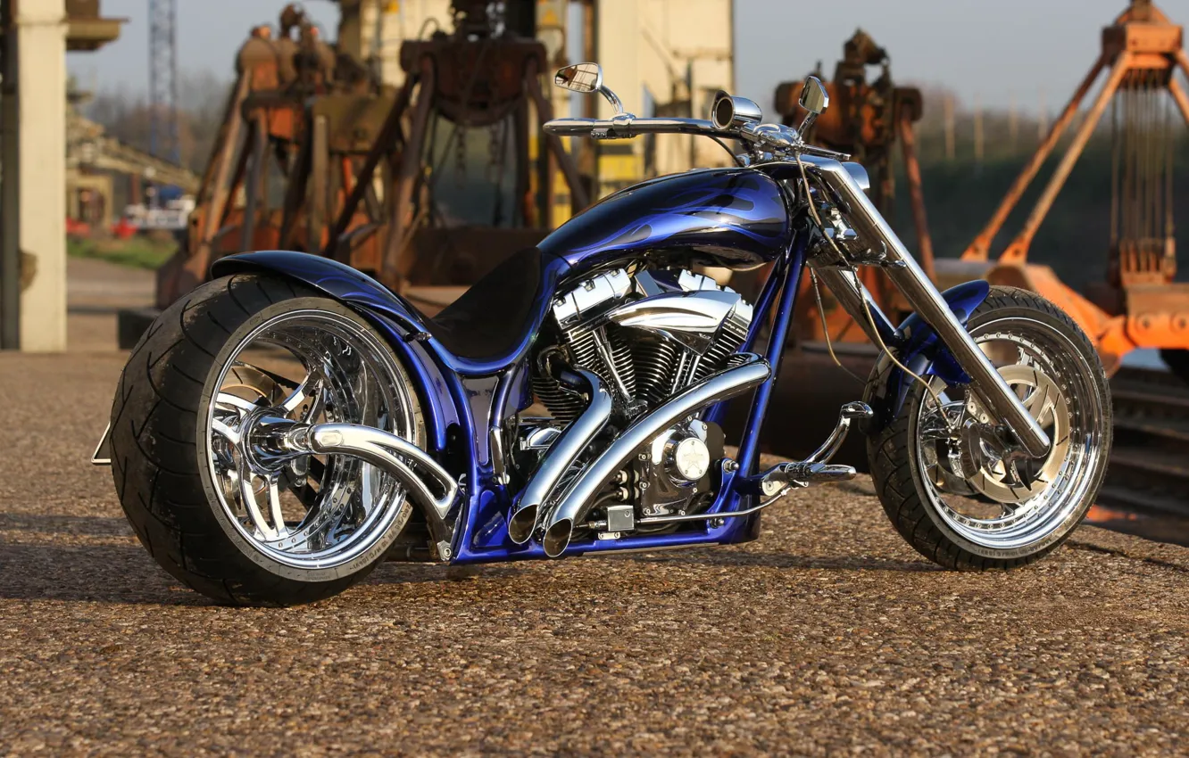 Фото обои Harley Davidson, Harley-Davidson, Motorcycle, Thunderbike, By Thunderbike, Blue Flames