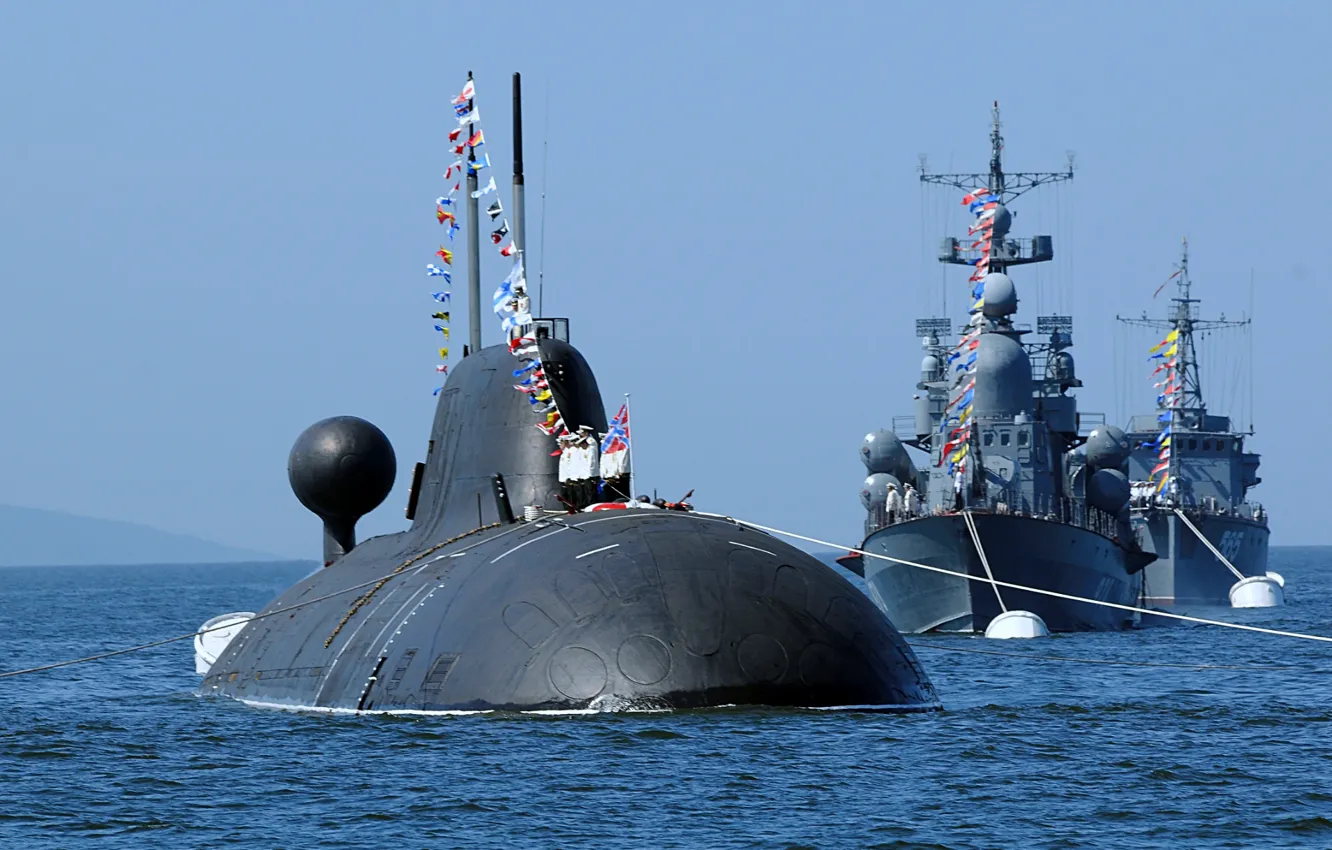 Фото обои парад, вмф, атомная подводная лодка, кузбасс