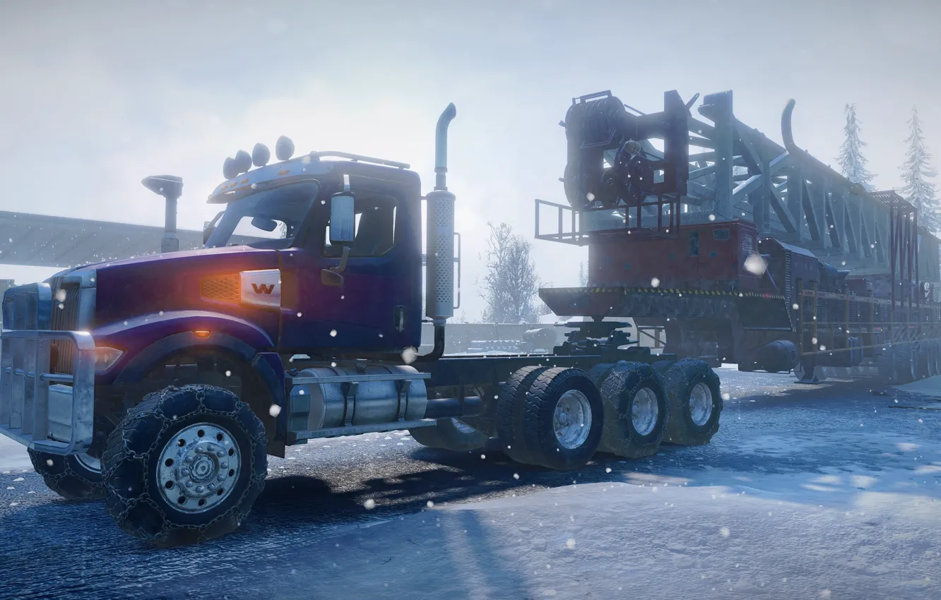 Фото обои HDR, Winter, Lights, Snow, Truck, Game, Trees, Cold