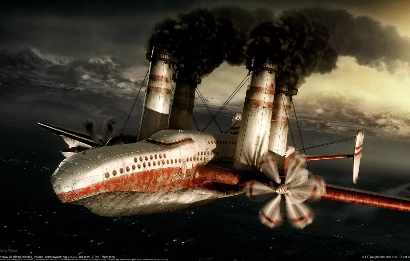 Фото обои трубы, самолет, дым