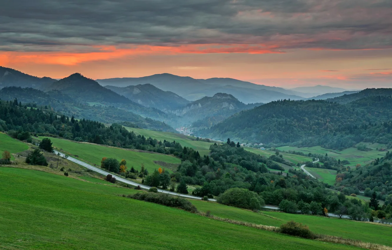 Фото обои лес, горы, рассвет, Европа, Slovakia, Словакия