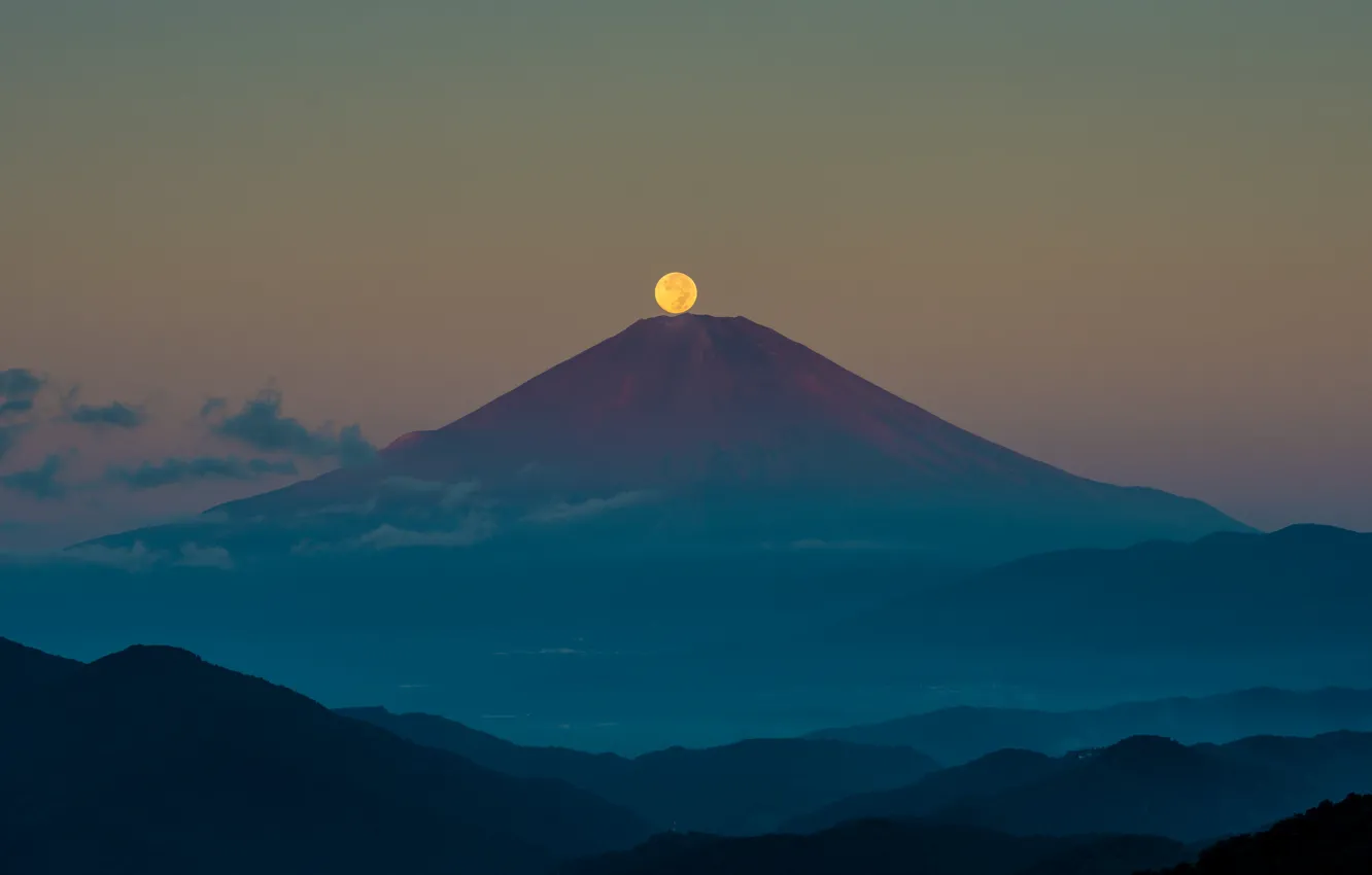 Фото обои осень, небо, ночь, луна, гора, Япония, Фудзияма, Сентябрь