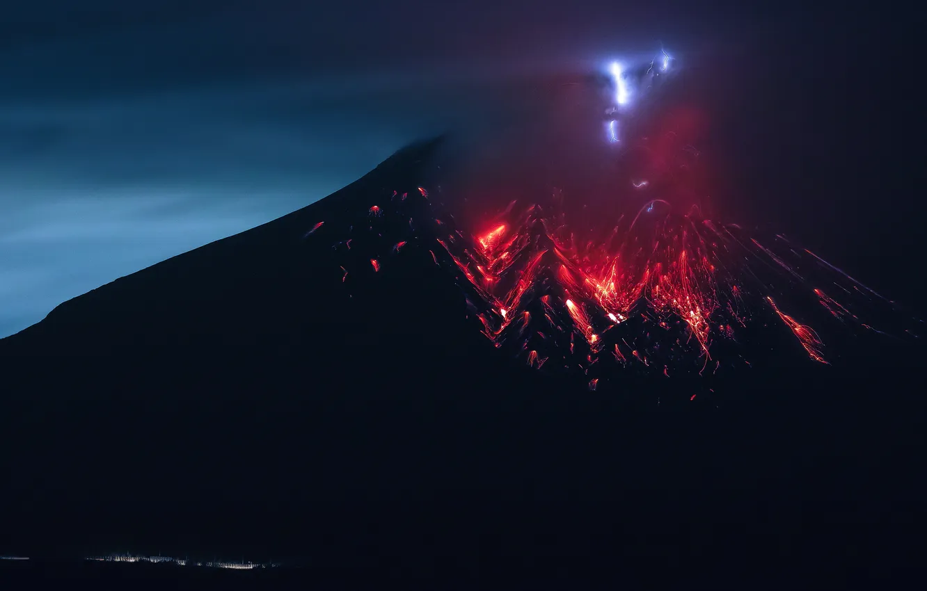 Фото обои огонь, стихия, вулкан, извержение, лава, Сакурадзима