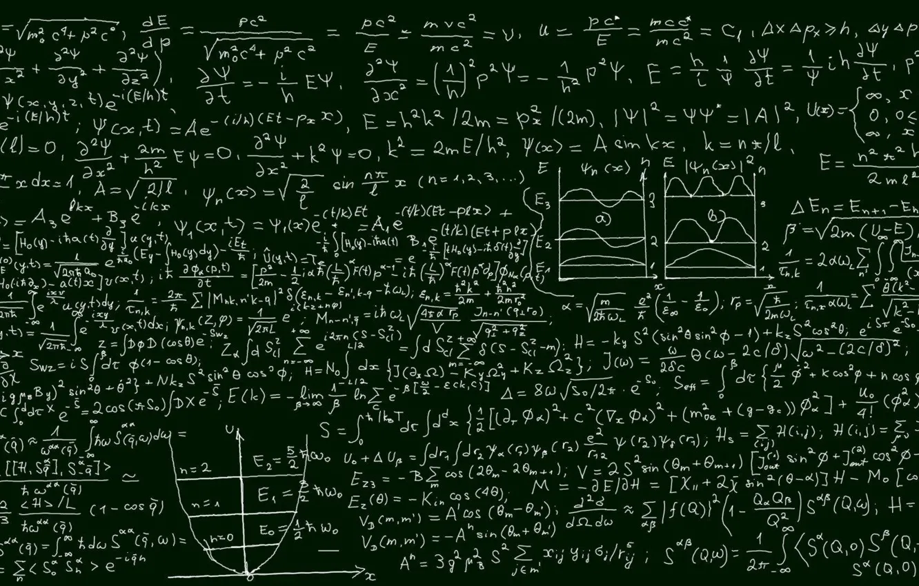 Фото обои формулы, dual monitor, физика, школьная доска, Энштейн, Наука